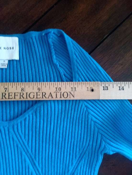 Pink Rose Vibrant Blue Long-Sleeve Ribbed Texture Top Sweetheart Neckline Size S - Picture 7 of 8